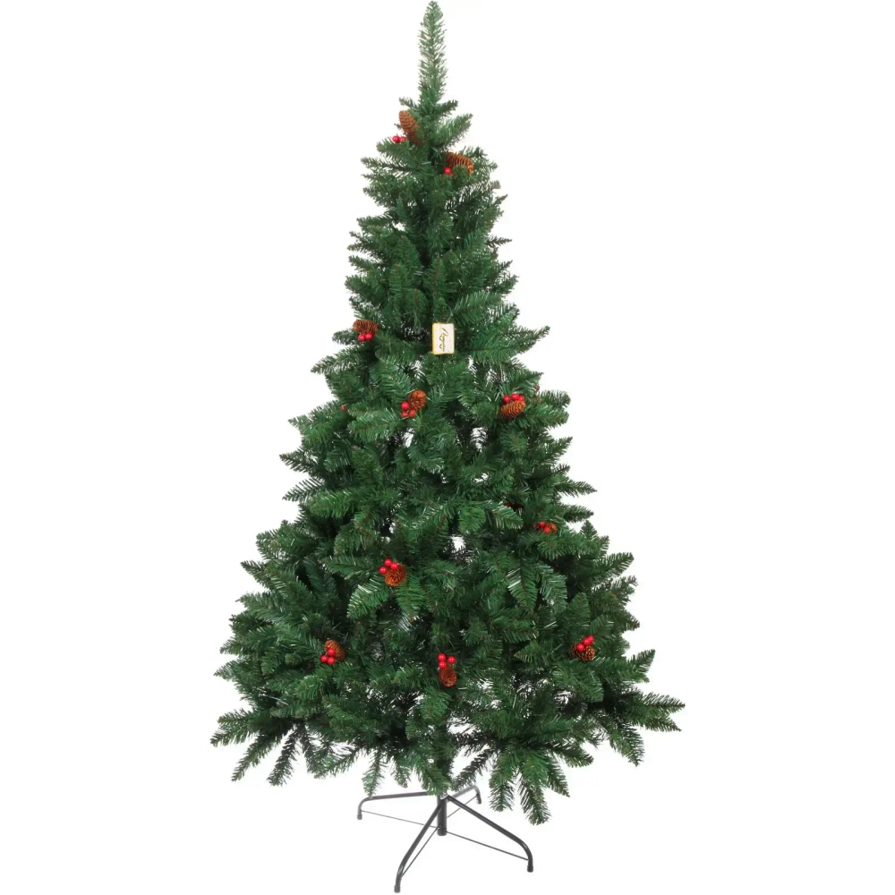 Ёлка «Лесное утро» 180 см, ПВХ с шишками и ягодами (688 веток)