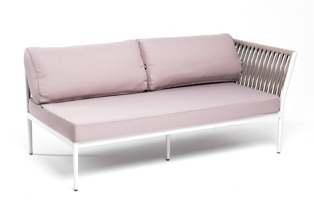 "Касабланка" левый модуль плетеный из роупа, каркас алюминий светло-серый (RAL7035) шагрень, роуп серо-коричневый 23мм, ткань Neo ash