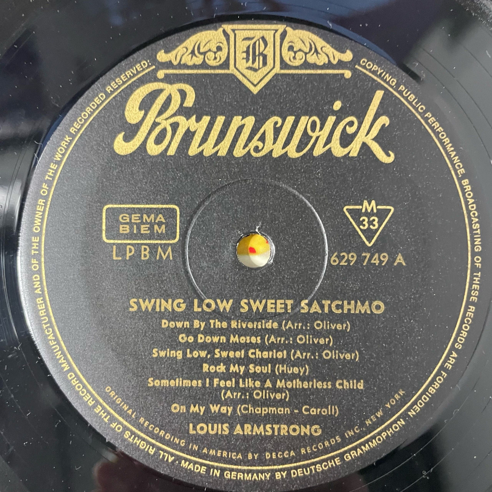 Винтажная виниловая пластинка LP Louis Armstrong Swing Low Sweet Satchmo (Германия 1958) Go Down Moses