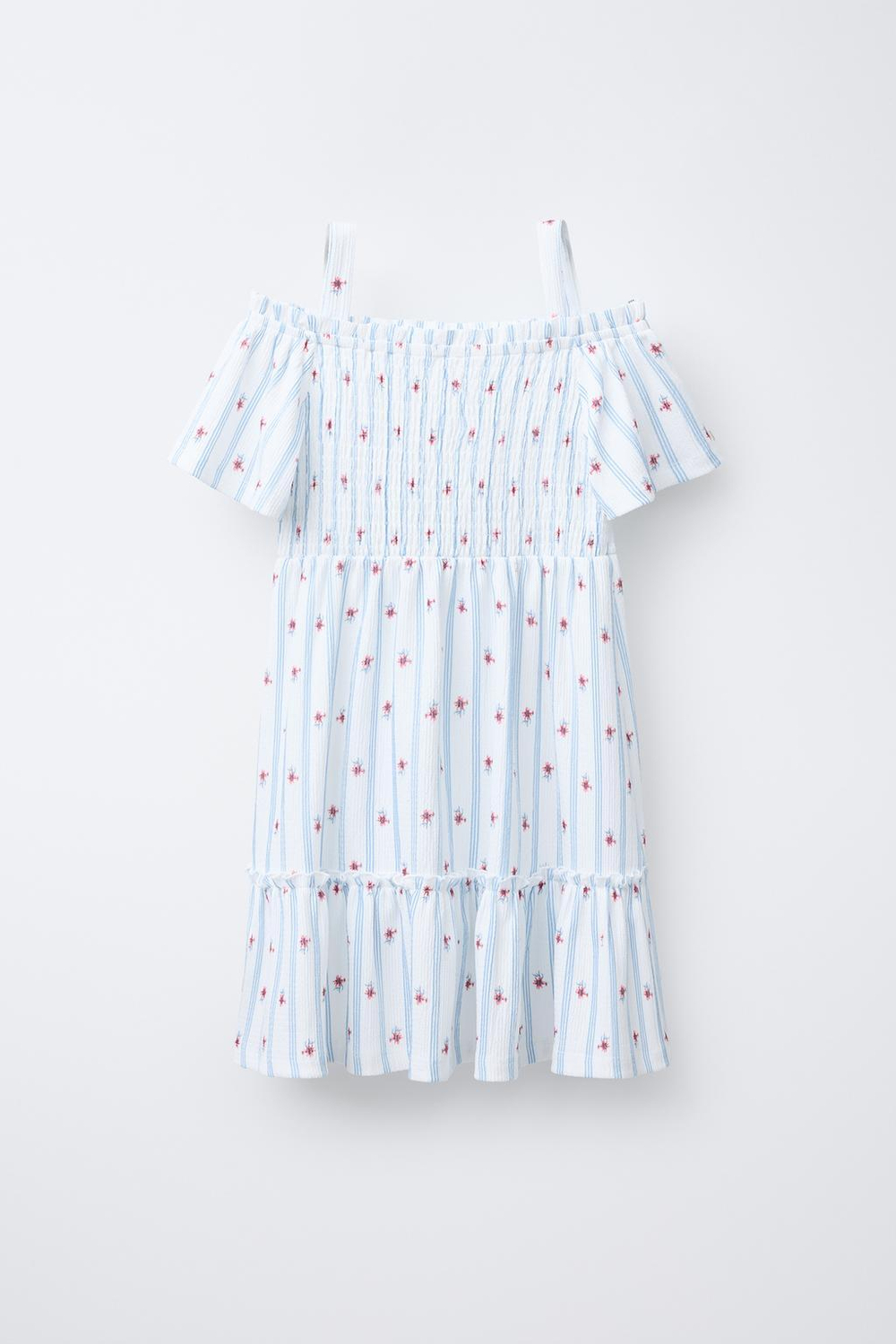 ZARA ПЛАТЬЕ ИЗ РЕЛЬЕФНОЙ ТКАНИ, ЭКРЮ/СИНИЙ