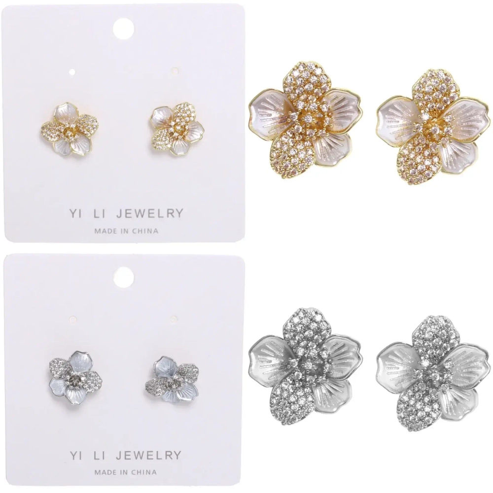 Серьги из гиппоалергенного металла со стразами «ПАЛУМНА», лилия, цвет золото и серебро, 1,3-dсм