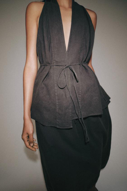 ZARA ЛЬНЯНОЙ ТОП НА ЗАПÁХЕ — ZW COLLECTION, АНТРАЦИТОВО-СЕРЫЙ
