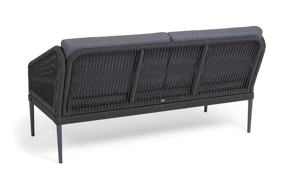 "Канны" лаунж-зона 4-местная (разборная) из роупа со столиком "Диего" цвета "серый гранит", роуп темно-серый круглый, ткань темно-серая