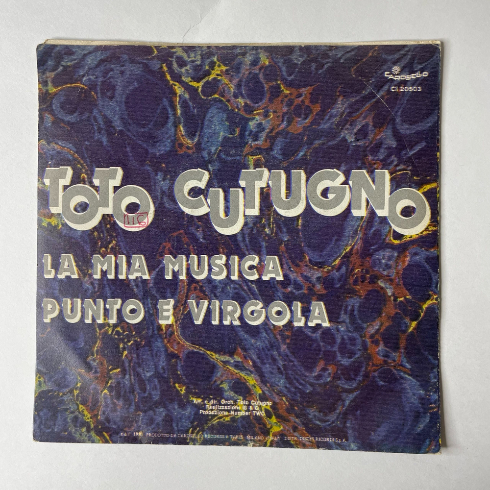 Винтажная виниловая пластинка 7 дюймов (маленькая пластинка) Toto Cutugno La Mia Musica (Италия 1981)