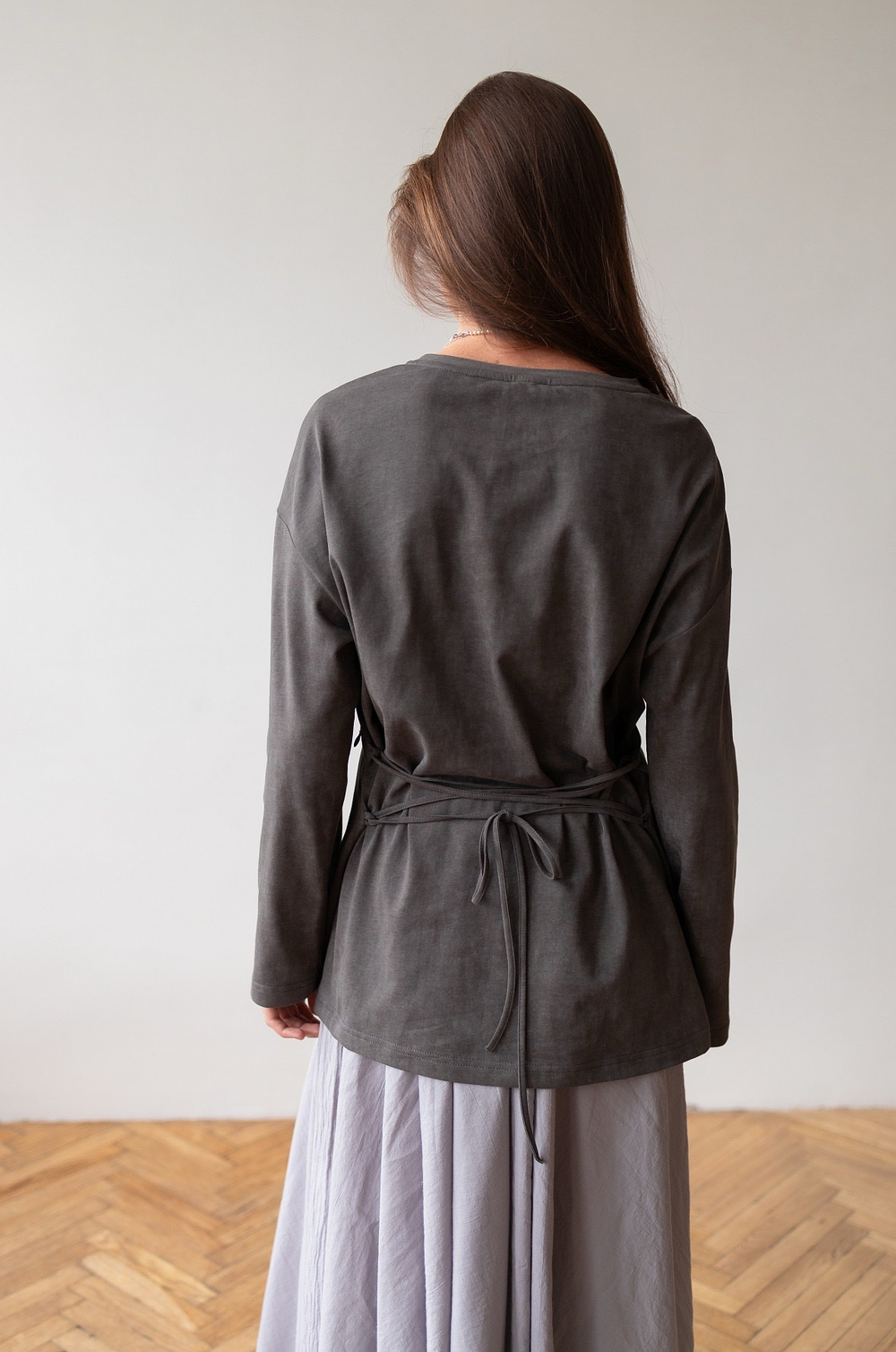 Лонгслив из вареного хлопка с утяжкой, Серый графит