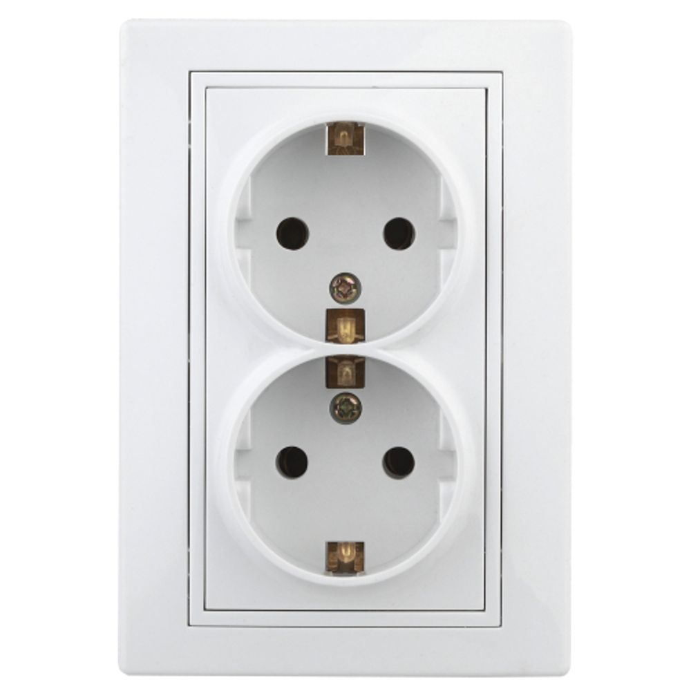 Розетка Intro Plano 1-205-01 с заземлением двойная 2X2P+E Schuko, 16А-250В, IP20, СУ, белый | Intro Plano Белый