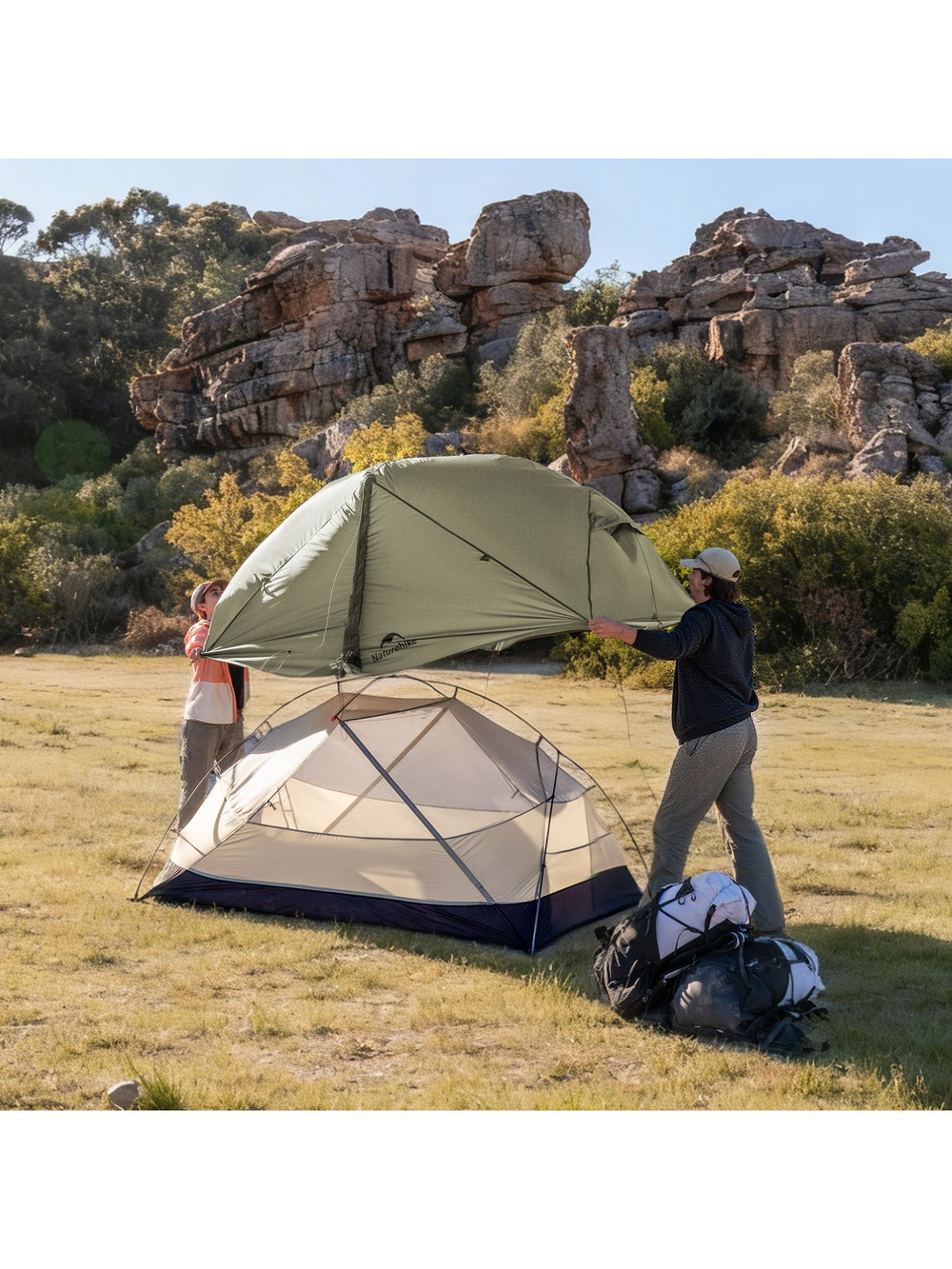 Палатка Naturehike Mongar PRO 3-местная, алюминиевый каркас, олива (зеленая)