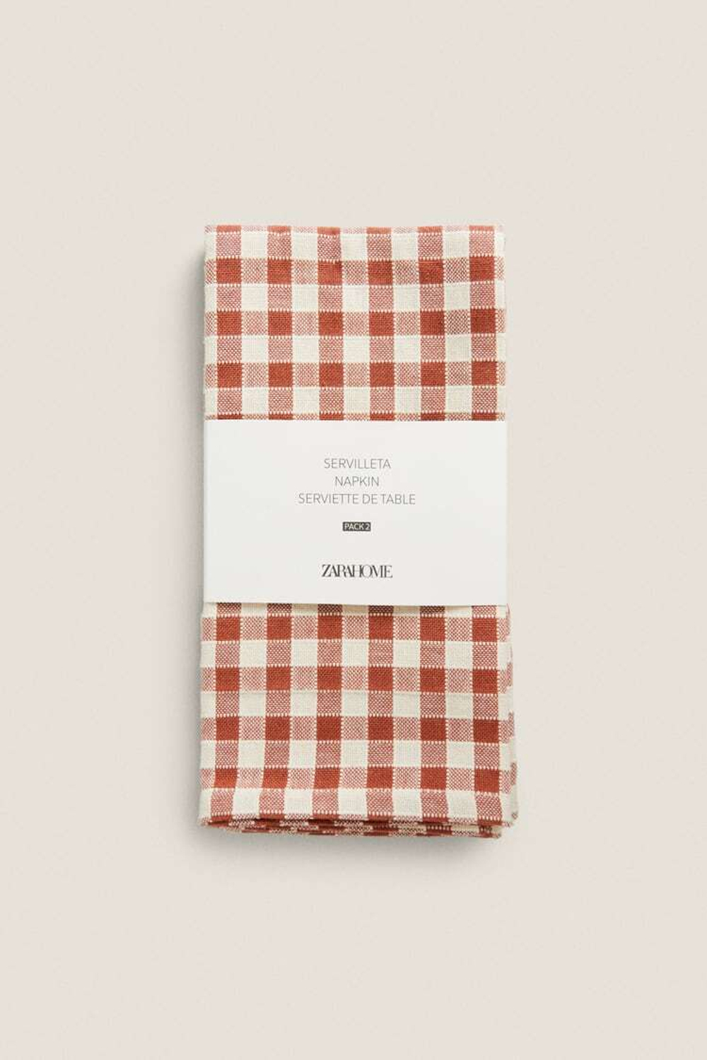 ZARA HOME САЛФЕТКИ ИЗ ХЛОПЧАТОБУМАЖНОЙ ТКАНИ В КЛЕТКУ (УПАКОВКА ИЗ 2 ШТУК), ЧЕРЕПИЧНЫЙ