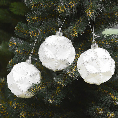 Шар новогодний 3шт 8см "Иней с серебряными гранями"