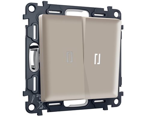 MA364055 Комплект механизма 2-кл выключателя с самовозвратом с подсветкой 5600K ALFA Серо-бежевый матовый QUANT (AP3640, VM129, G14W)