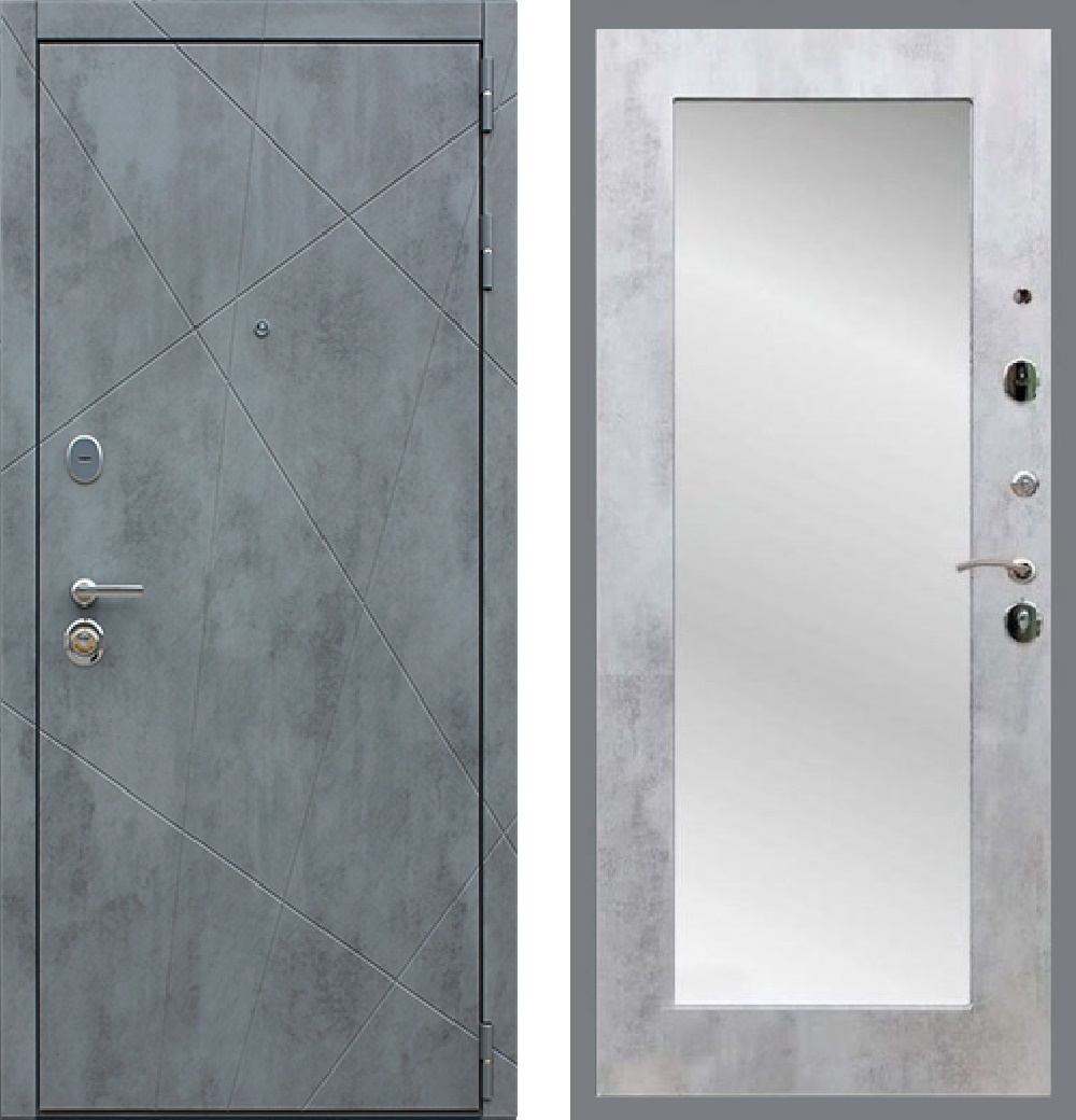 Входная металлическая дверь с зеркалом RеX (РЕКС) Дуэт Б Бетон темный / зеркало Пастораль Бетон светлый