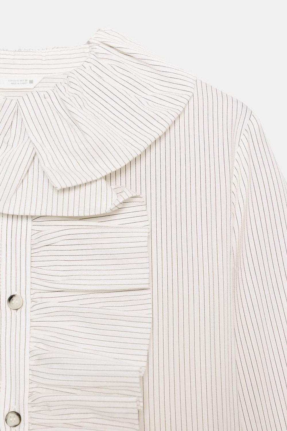 ZARA РУБАШКА В ПОЛОСКУ С ВОЛАНАМИ, БЕЛЫЙ/ЧЕРНЫЙ