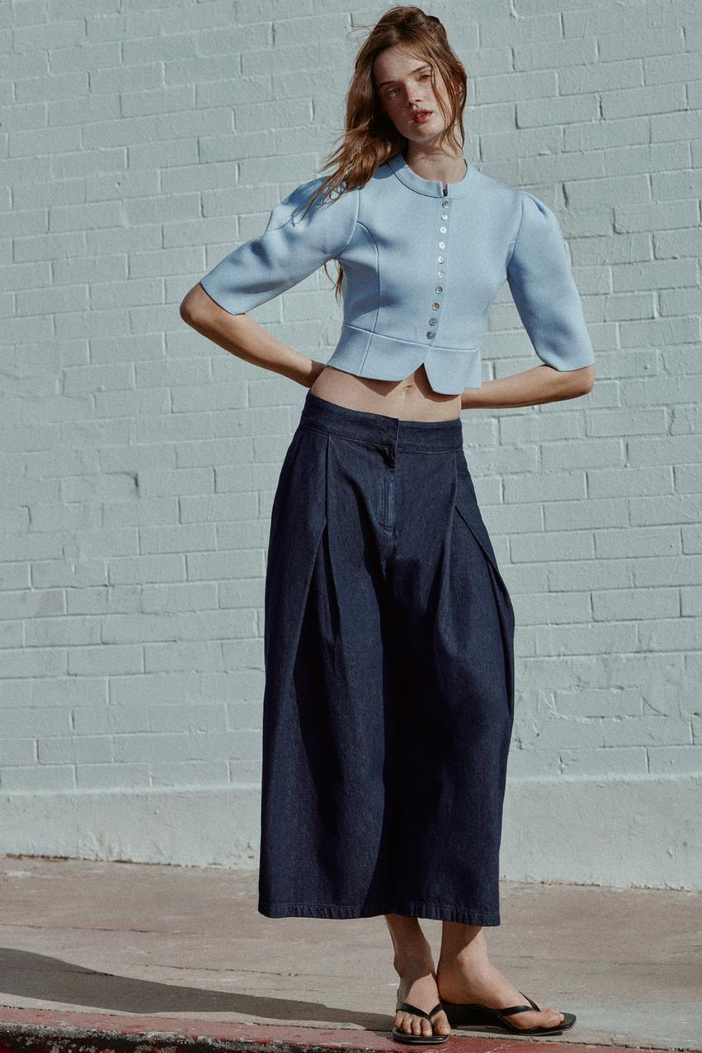 ZARA КАРДИГАН С ОБЪЕМНЫМИ РУКАВАМИ, ПАСТЕЛЬНО-СИНИЙ