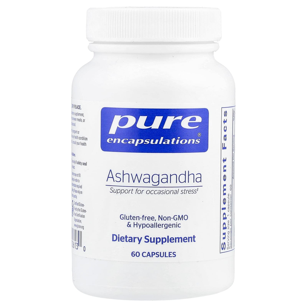 Pure Encapsulations, Ашваганда, 60 капсул (500 мг на капсулу)