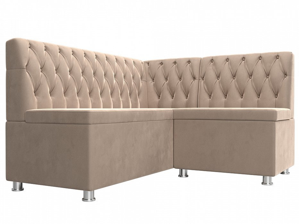 Диван кухонный угловой Мирта правый угол, Бежевый, Велюр, 107586