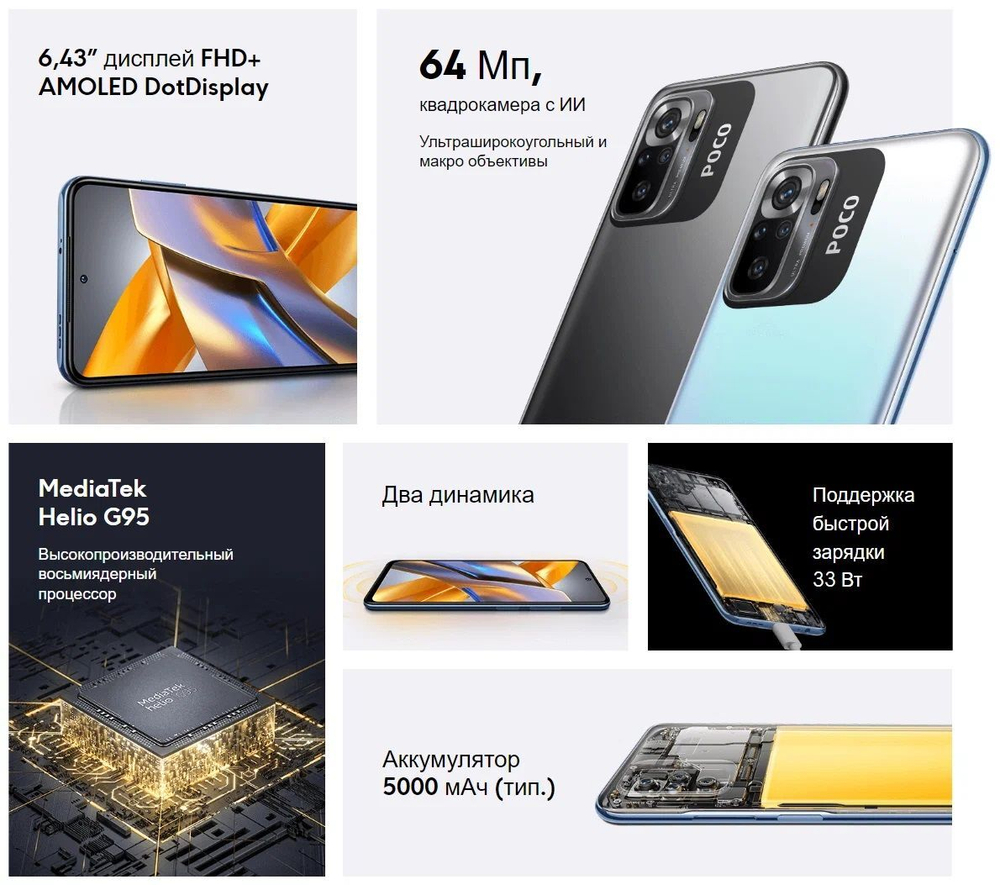 Смартфон Xiaomi POCO M5s 6/128 ГБ Grey Ростест,