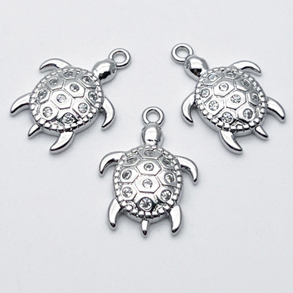 Подвеска Черепаха, цвет серебро (родий), фианиты, размер 18*13 мм, цена за 1 шт