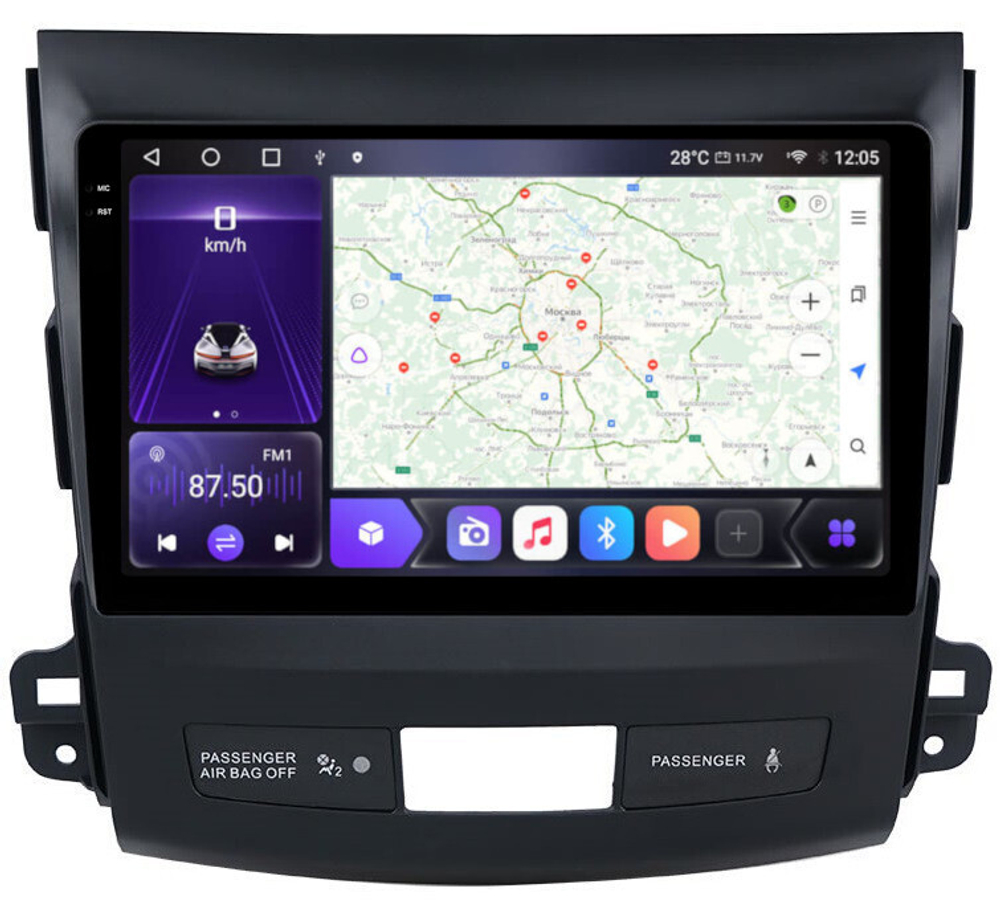 Магнитола для Mitsubishi Outlander XL, Peugeot 4007, Citroen C-Crosser - Carmedia OL-9636 QLed+2K, Android 12, TS10,  CarPlay, 4G SIM-слот