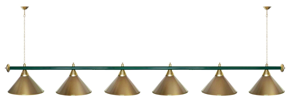 Лампа STARTBILLIARDS 6 пл. (плафоны зеленые,штанга зеленая,фурнитура золото)
