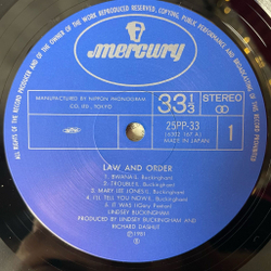 Винтажная виниловая пластинка LP Lindsey Buckingham Law And Order (Japan 1981) (Obi)