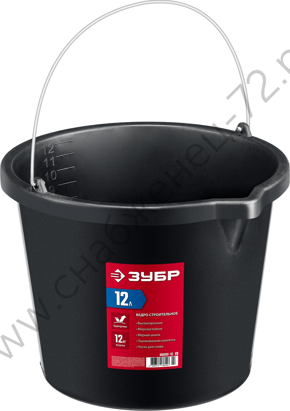 ЗУБР 12 л, высокопрочное с носиком, Строительное пластиковое ведро, МАСТЕР (06093-12)