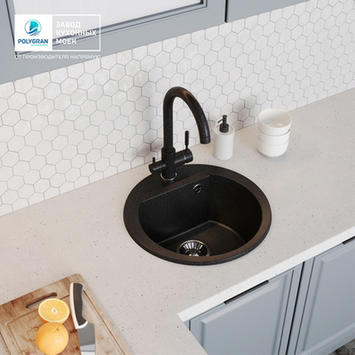 Мойка POLYGRAN ATOL-460 черный №16, смеситель COLORADO черный №16