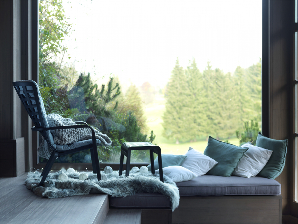 Лаунж-кресло пластиковое с подушкой Nardi Folio, антрацит, голубой