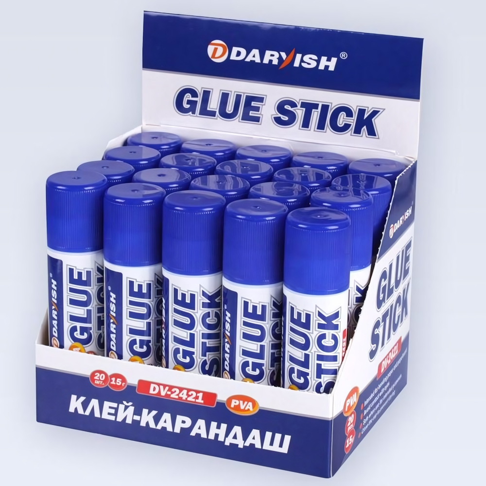 Клей-карандаш 15гр. в пластиковом корпусе с выдвигающимся стержнем (Darvish)