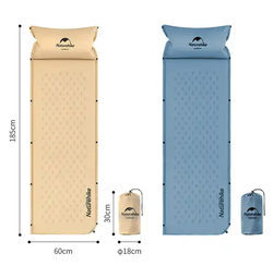 Коврик самонадувающийся с подушкой Naturehike, 296х65х3 см, синий