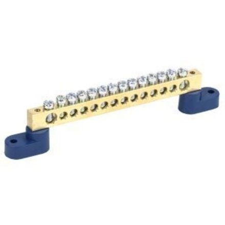 Шина «N» нулевая 8х12мм на двух угловых синих изоляторах 14 групп REXANT