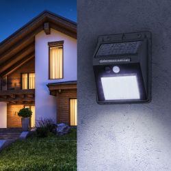Светильник уличный ЭРА ERAFS064-04 настенный с датчиком движения на солнечной батарее 20LED 60 lm | Садовые фасадные светильники