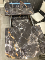 Стол раздвижной стеклянный подстолье прямое хром Царг.пояс венге Ст-ца мрамор черный (венге) ф/п