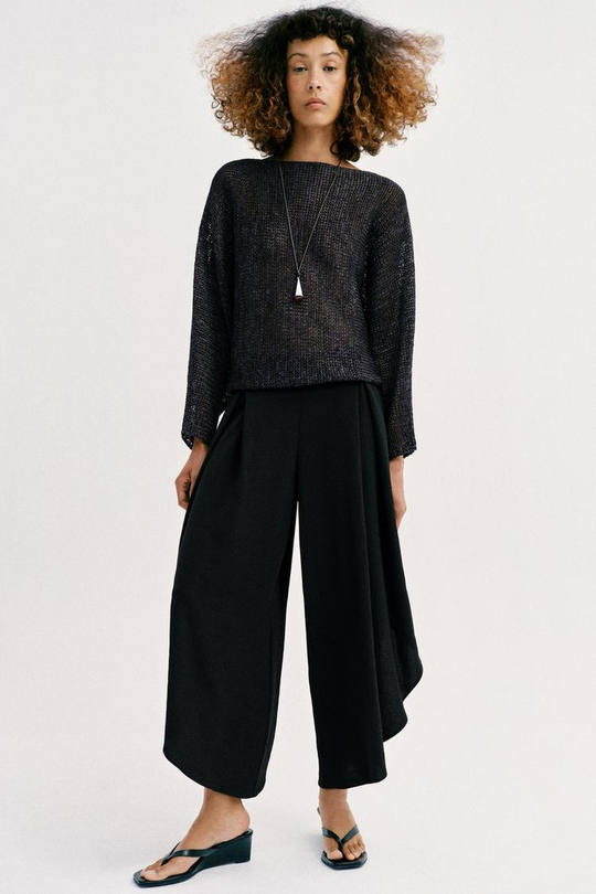 ZARA ШИРОКИЕ БРЮКИ С РАЗРЕЗАМИ, ЧЕРНЫЙ