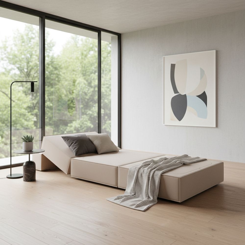 Кресло кровать раскладное с кантом бескаркасное 200х90 (милк Вивальди)