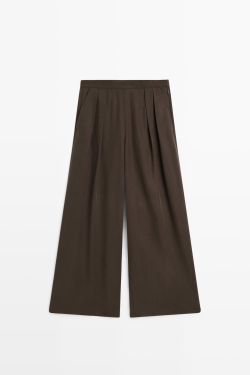 Massimo Dutti Брюки палаццо из струящейся ткани с защипами, коричневый