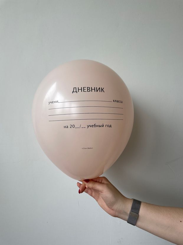 K Шар 12"/30 см, пастель, "Школьный дневник", с 2-х ст. рис. (персиковый)