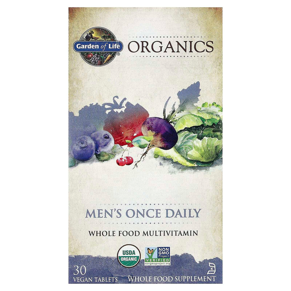 Garden of Life, Organics, мультивитамины из цельных продуктов для мужчин, 30 веганских таблеток