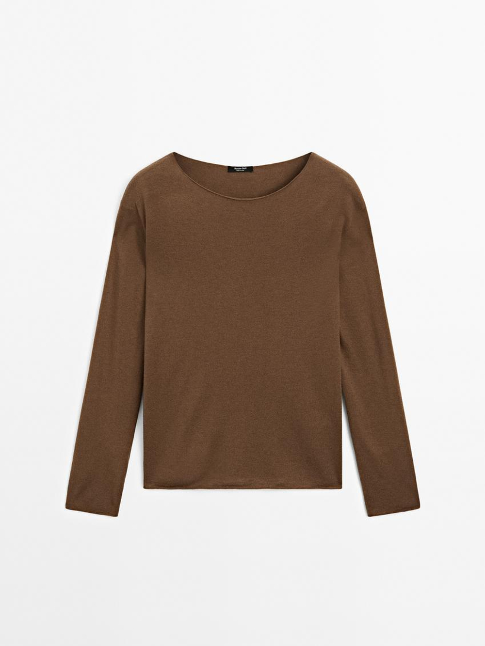 Massimo Dutti Свитер с воротником лодочкой из смесовой шерсти, тоффи