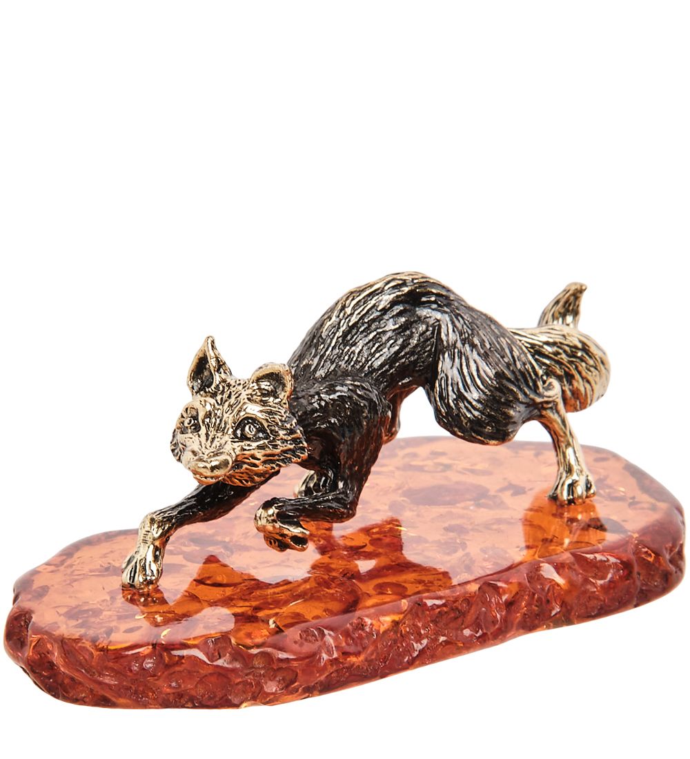Народные промыслы AM-1082 Фигурка «Лис» (латунь, янтарь)