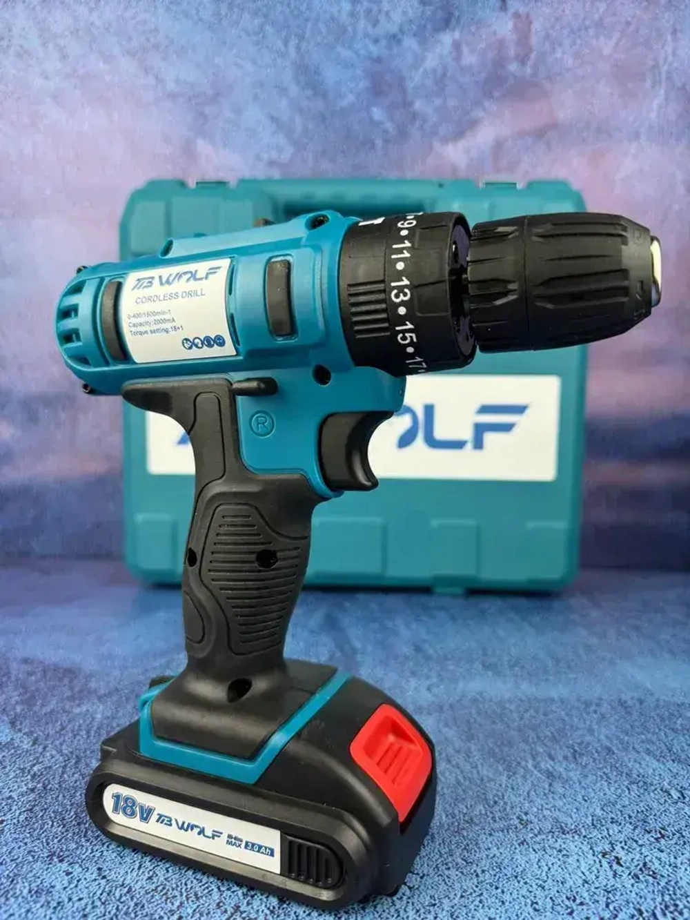 Дрель шуруповерт аккумуляторный TibWolf 18V 2 АКБ с набором инструментов 24 насадки и перчатки в наборе