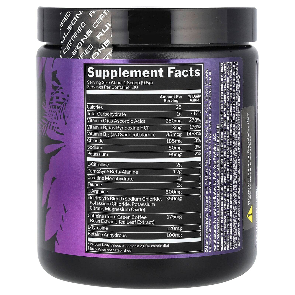 Rule One Proteins, Roar, Ferocious предтренировочный комплекс, со вкусом дикого винограда, 285 г (10,05 унции)