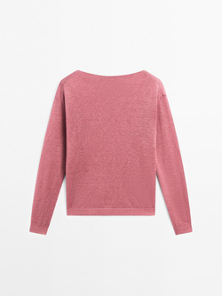 Massimo Dutti Свитер тонкой вязки из 100% льна, розовый