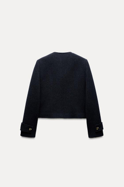 ZARA КАРДИГАН ИЗ СМЕСОВОЙ ШЕРСТИ С ПУГОВИЦАМИ — ZW COLLECTION, СЕРО-СИНИЙ