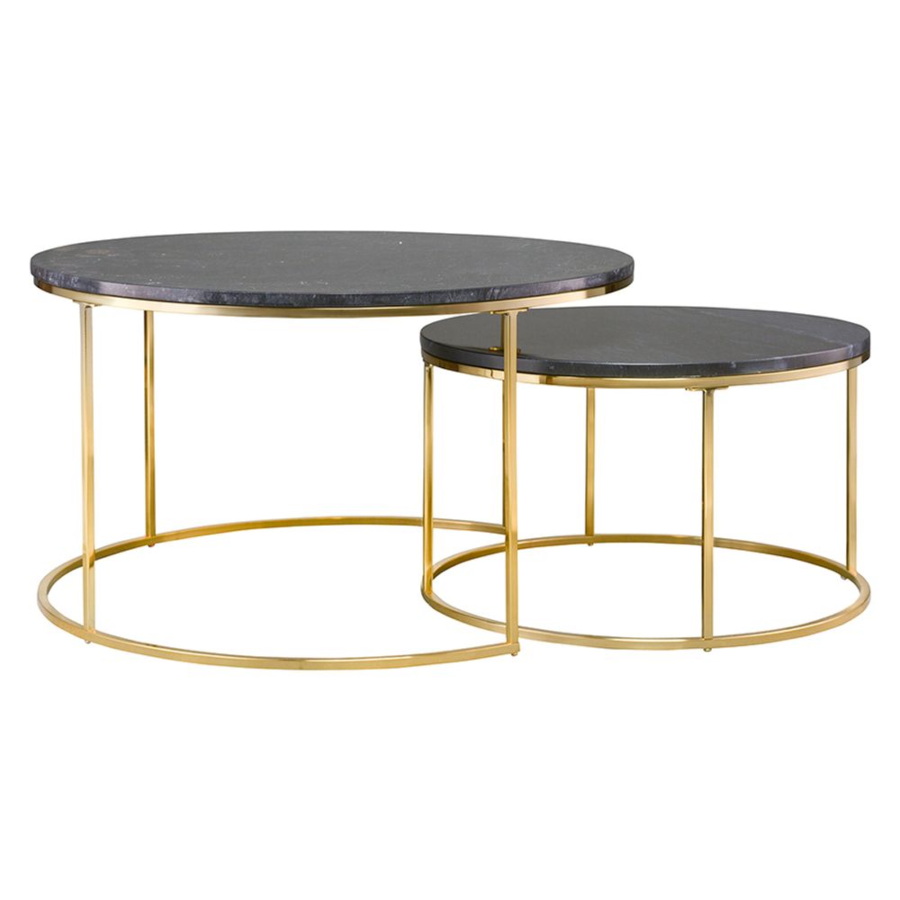 Набор из 2-х журнальных столиков Hans, Ø60 см и Ø80 см, черный мрамор