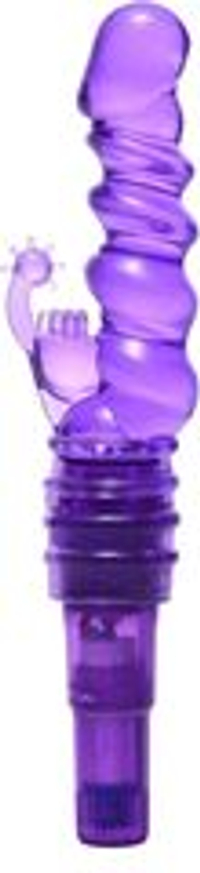 Фиолетовая виброракета с насадкой-кроликом Ribbed Rabbit Vibrator - 21,6 см.
