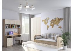 Шкаф Майя М-08 дуб баррик светлый / крем брюле трехдверный