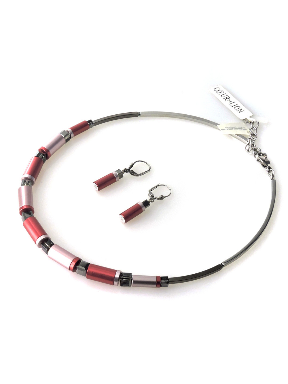 4664 Coeur de Lion – дизайнерское колье. Красно-розово-серебристый металлик и кристаллы Сваровски оттенка тигрового глаза.