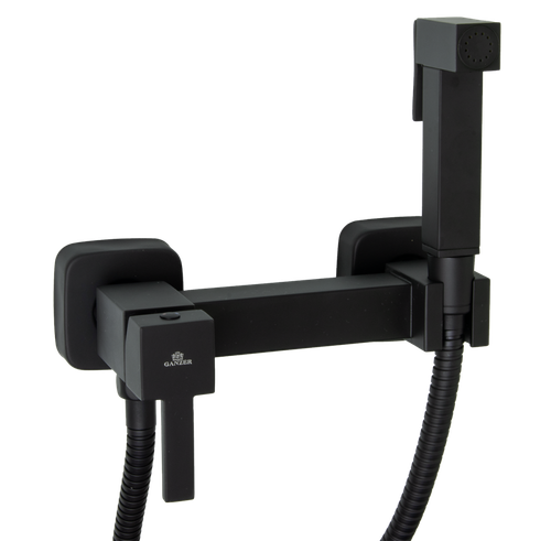 12201-C Set Смеситель для гиг. душа КВАДРАТ (ЧЕРНЫЙ)  GANZER  (10/1шт)