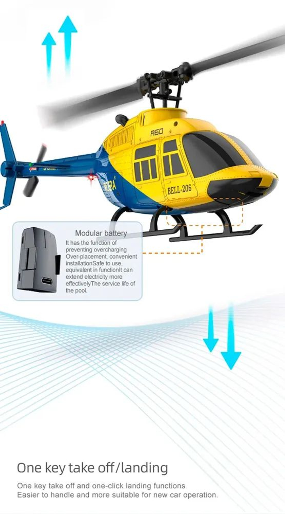 Радиоупраляемый вертолет RC ERA A60 4CH 1/42 BELL-206 Позиционирование оптического потока 120-метровым 6-осевым гироскопом