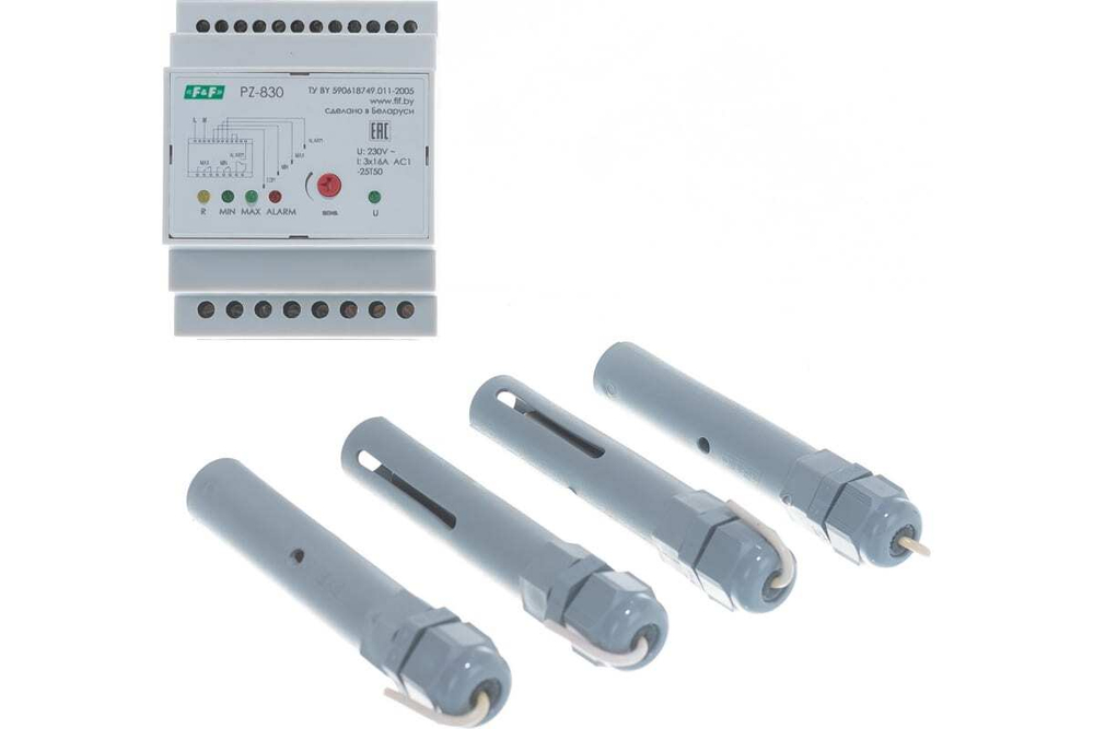 Реле контроля уровня жидкости PZ-830 230В AC 3х16А 3перкл. IP20 (трехуровневый контроль авар. уровня)